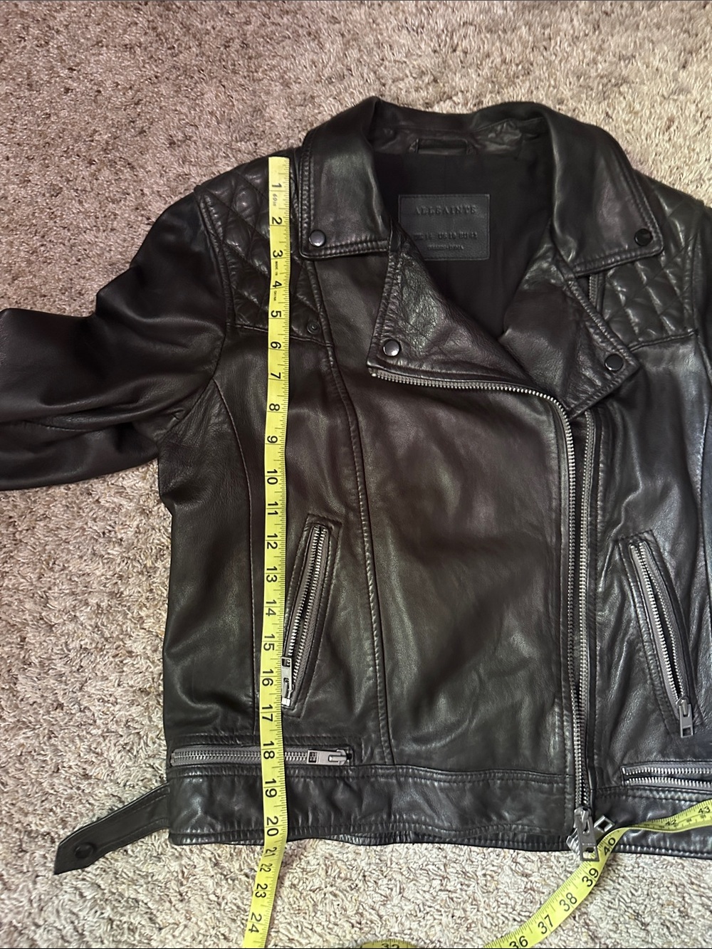 NEW ALL SAINTS LEATHER JACKET WITH QUILTED SHOULDERS AND BLACK HARDWARE!! - Picture 9 of 9